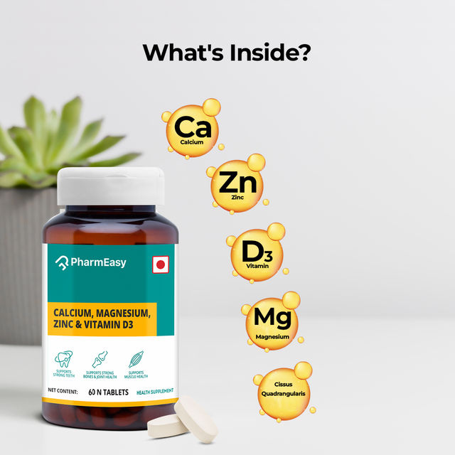 Pharmeasy Calcium, Magnesium, Vitamin D3 & Zinc - Bones & Dental Health