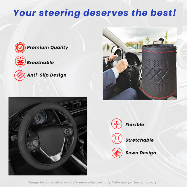 Potauto Car Steering Wheel Cover | Breathable & Anti-Slip Leather | Assorted | Universal Fit - A618