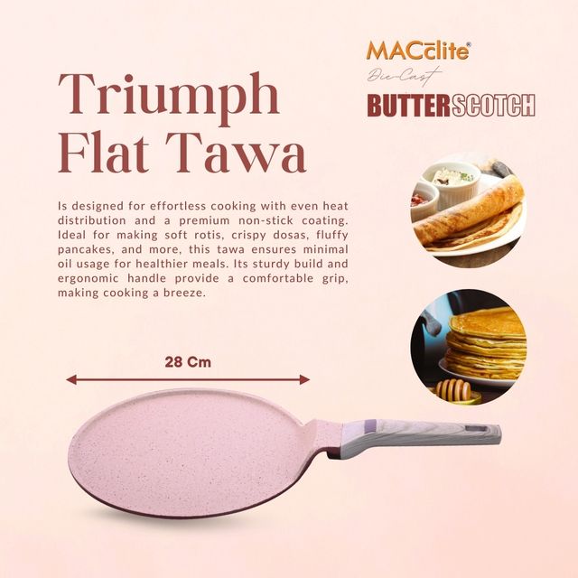 Macclite Non-Stick PDC Granite+ Induction Base Butter Scotch Triumph Flat Tawa 28 cm
