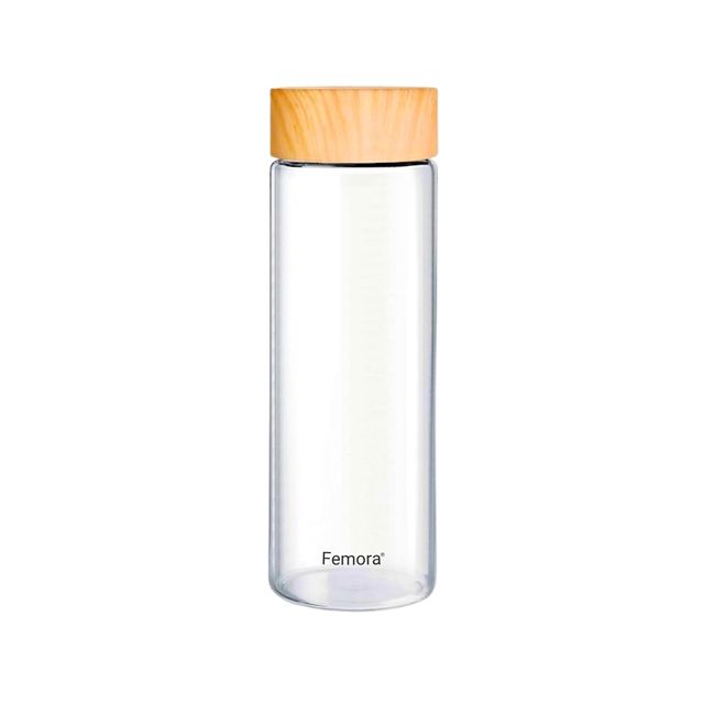 Femora Glass Bottle With Wooden Lid Finish 750 Ml 1 Pc Borosilicate Glass