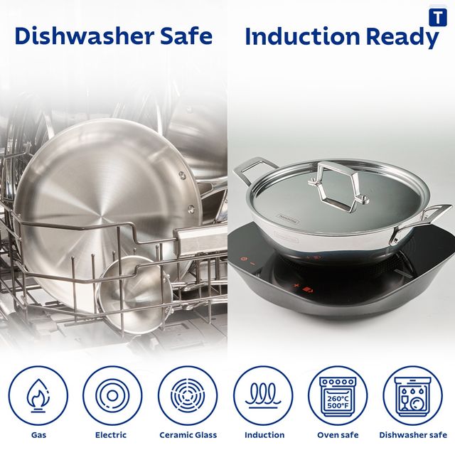 Tramontina Aeion Triply 30cm/5.7L Kadai with SS 304 Lid | Healthy Non Toxic | Kadhai for Curry | Deep Fry | StirFry Cooking | Induction Friendly | Stay Cool Handle | NSF Certified | 10 Year Warranty