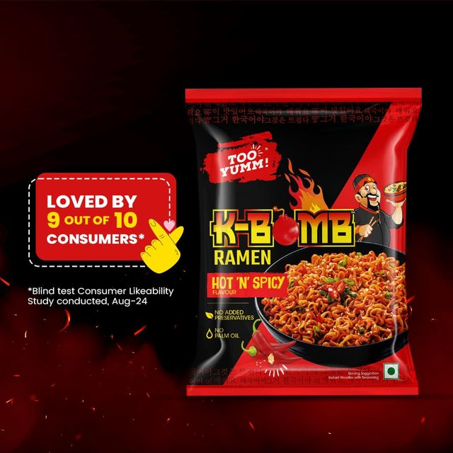 Too Yumm! K-Bomb Hot n Spicy | Ready to cook Instant Noodles | 100% Veg | Korean Noodles 79 g Combo