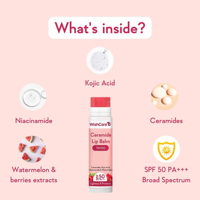 Wishcare Niacinamide Oil Balance Spf50 Light  Matte Fluid Sunscreen With Oats (50g) & Wishcare Ceramide Tinted Lip Balm With Spf50 Pa+++ (5g) Combo