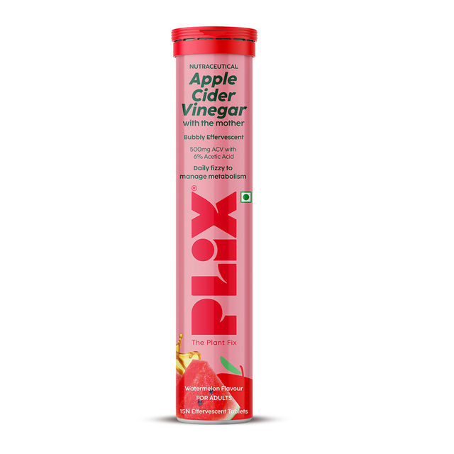 Plix Apple Cider Vinegar Effervescent for Weight Loss (Juicy Watermelon) - Pack Of 1 15 pc X 4 Combo