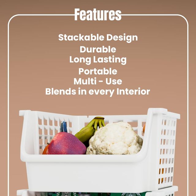 Tex-Ro White Large 5 Layer Plastic Stackable Kitchen Rack &Multi-Purpose Free Standing Cabinet