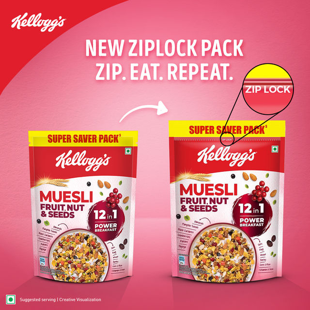 Kellogg's Crunchy Fruit & Nut Breakfast Cereals Muesli(750 gms) & Epigamia Blueberry Greek Yogurt(90 gms) Combo