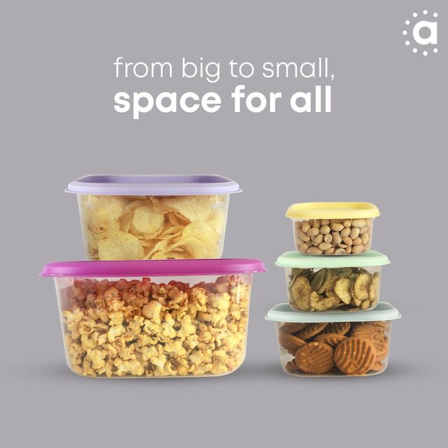All Time Prism Square Storage Container Set (6600 Ml) (Multicolor) (5 Pc Set)