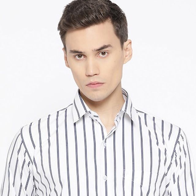 Hancock Men's Striped Spread Collar Long Sleeves Pure Cotton Formal Shirt - White & Blue | 44