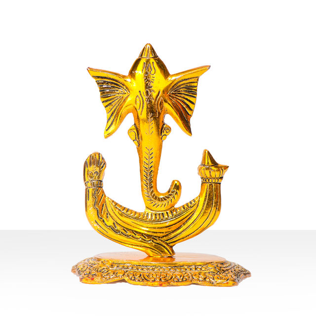 Devnidhii Ganesh Ji Idol Trishul Shape in Gold Polish