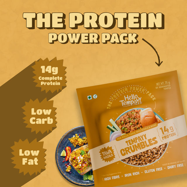Hello Tempayy Tawa Masala Crumbles | 14G Protein | Soy Tempeh