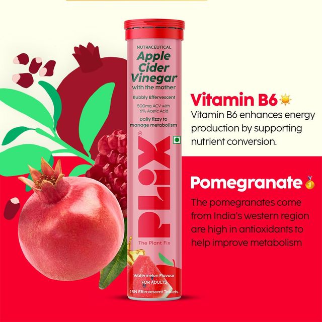 Plix Apple Cider Vinegar Effervescent for Weight Loss (Juicy Watermelon) - Pack Of 1 15 pc X 4 Combo