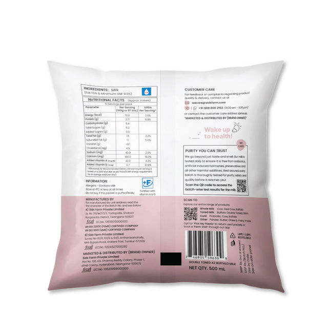 Sids Farm A2 Buffalo Double Toned Milk
