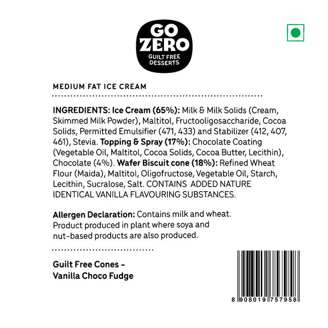 Go Zero - Vanilla Choco Fudge - Low Calorie Icecream Cone