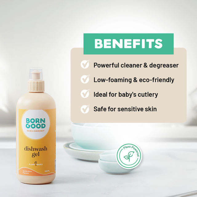 Born Good Dishwash Gel Plant Based Spanish Citrus Fragrance Biodegradable | Non-Toxic And Eco-Friendly 500 ml X 2 Combo