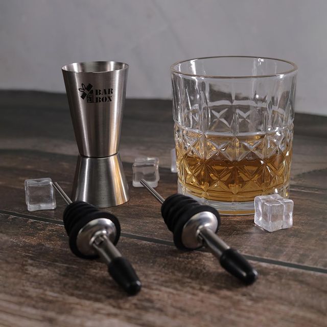 Bar Box Double Side Stainless Steel Peg Measure Bar Tool Jigger With Bottle Pourer (3 Pcs Set)