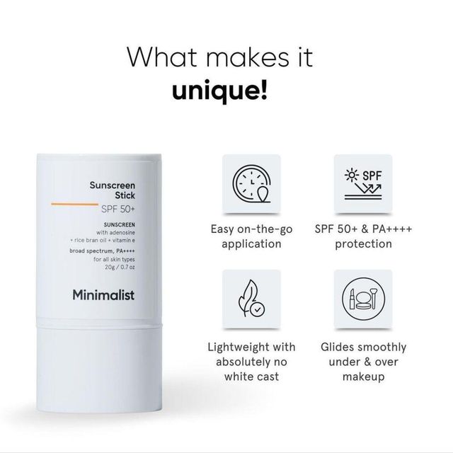 Minimalist Spf 50 Sunscreen Stick With Adenosine, Rice Bran Oil & Vitamin E