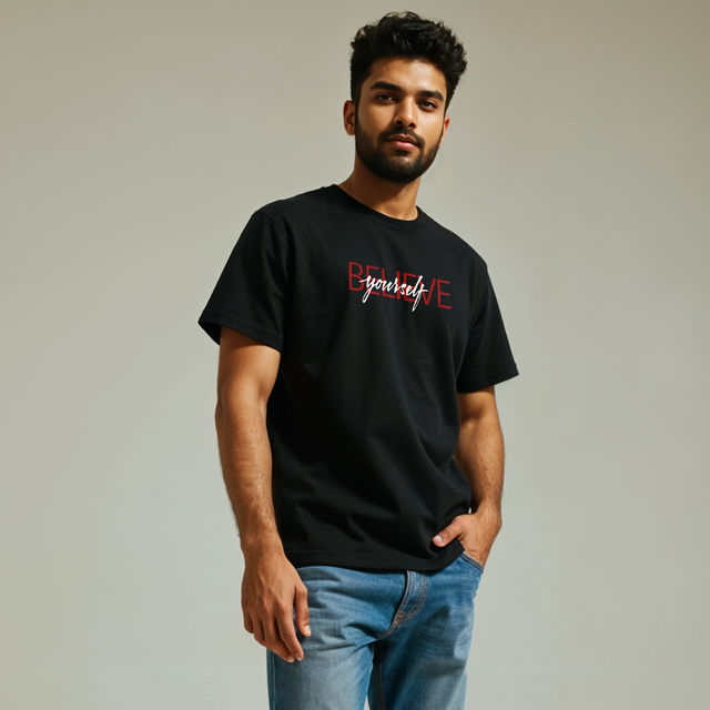Mad Over Print Men's Believe Yourself T-shirt | Black - L