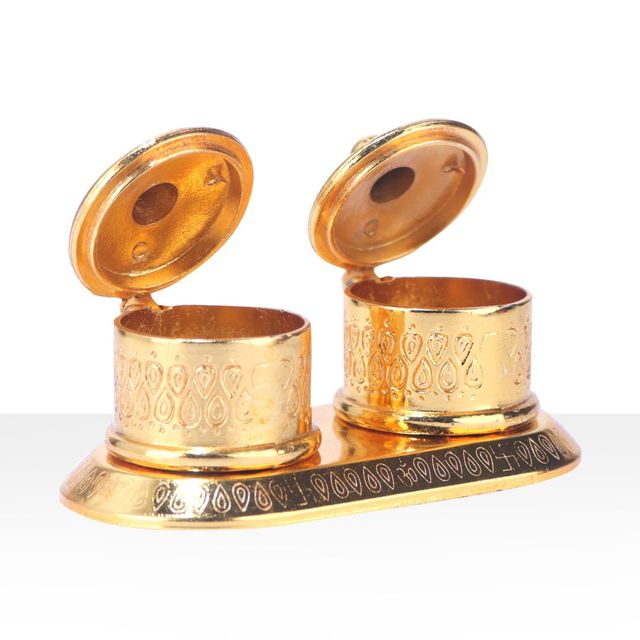 Devnidhii Kumkum/ Sindoor Box Double Round Dibbi in Gold Polish