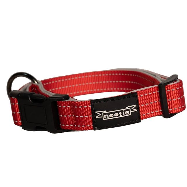 Nootie Plush Padded Collar Red Color With Grey | 15 Mm - S | For Small Dogs And Puppies