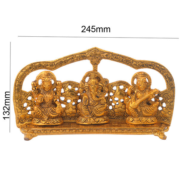 Devnidhii Laxmi Ganesh Saraswati (Mehrab Design) in Gold Polish