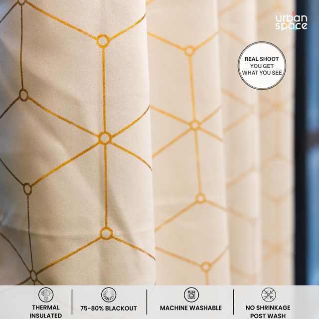 Urban Space Blackout Window Curtains for Living Room, Gold Foil Printed 1 Piece - Hexagon Beige