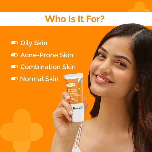 The Derma Co 1% Hyaluronic Sunscreen SPF 50 Aqua Gel, PA++++, Lightweight, No Whitecast