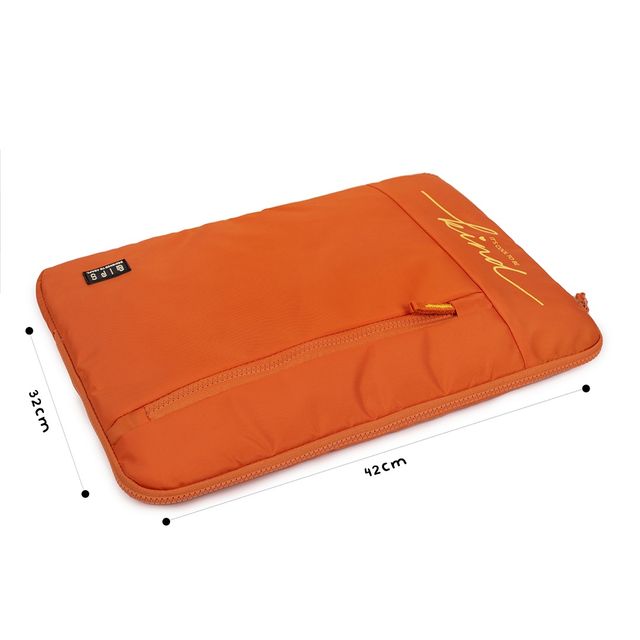 QIPS Unisex Solid PU Coated Polyester 15.6 L Laptop Sleeve | Orange - 15 Inches