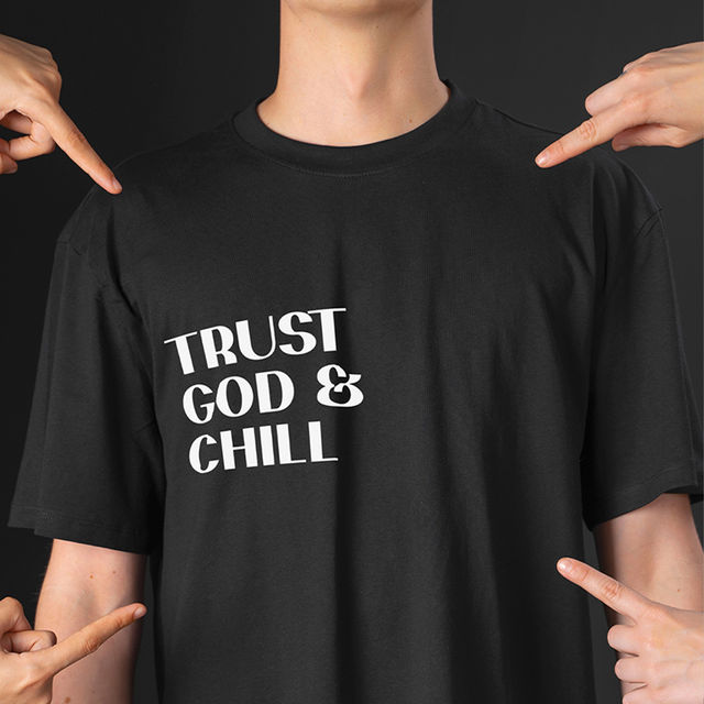 Mad Over Print Men's Trust God Oversized T-shirt | Black - XL