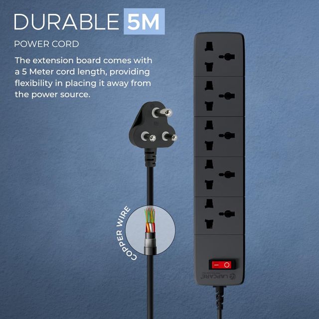 Lapcare Surgee 5, 5M Cord Length Multiplug Extension Board With 5 Power Sockets 1500W