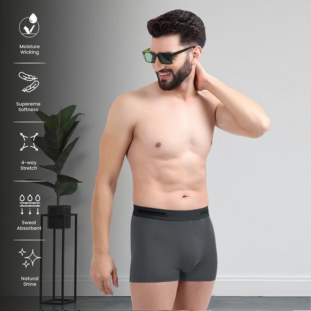 Freecultr Men's Underwear Micromodal Airsoft Trunk - Pack of 1 Ash Grey - L