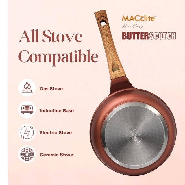 Macclite Non Stick PDC Granite+ Induction Base ButterScotch Deep Frying Pan 24 cm