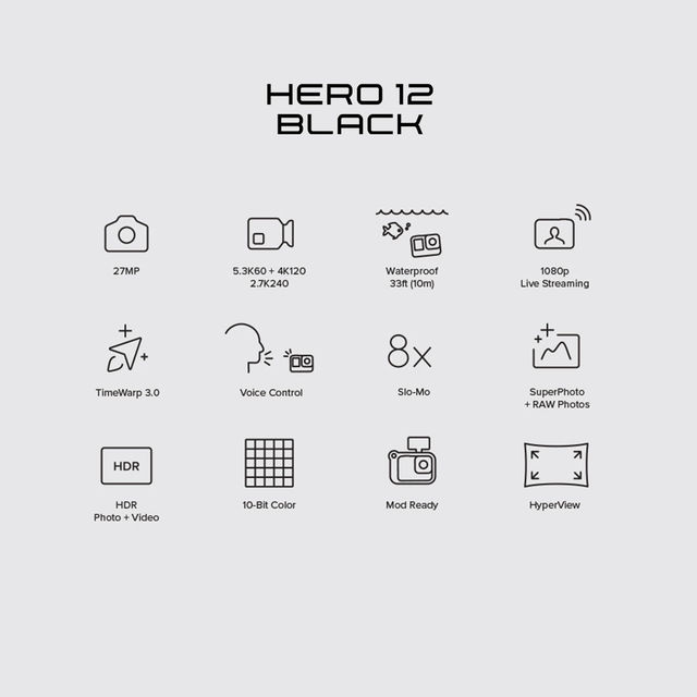GoPro HERO12 Waterproof Action Camera with Front & Rear LCD Screens