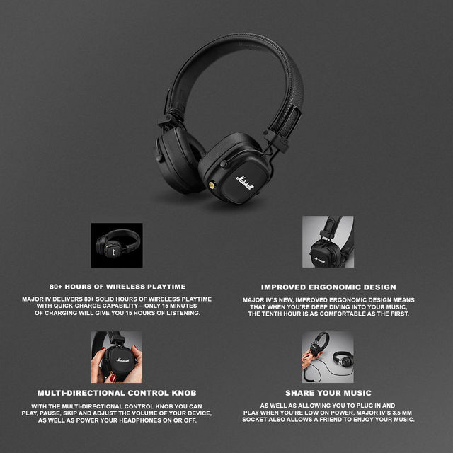 Marshall Major lv Wlreless Bluetooth On Ear Headphone Wlth Mlc, Black