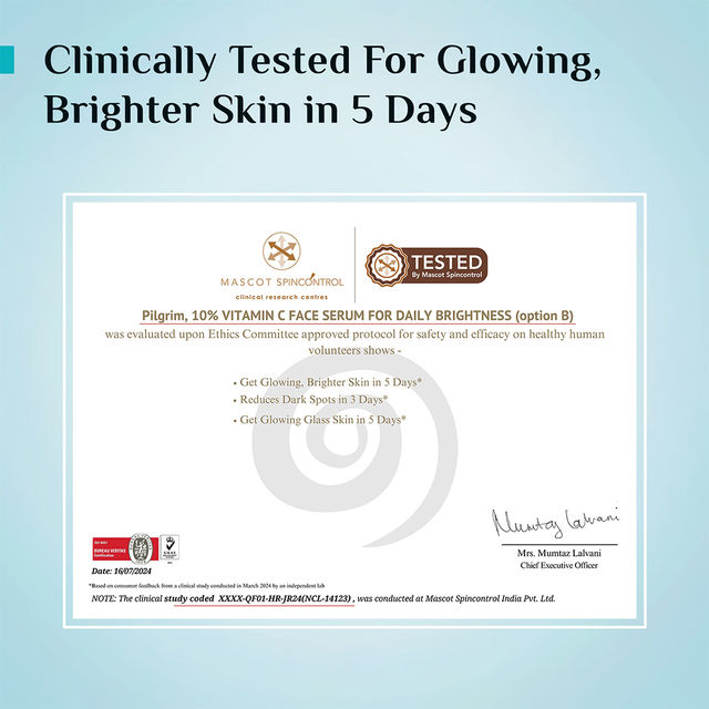 Pilgrim 10% Vitamin C Face Serum For Daily Brightness Helps Reduce Dark Spots & Evens Skin Tone