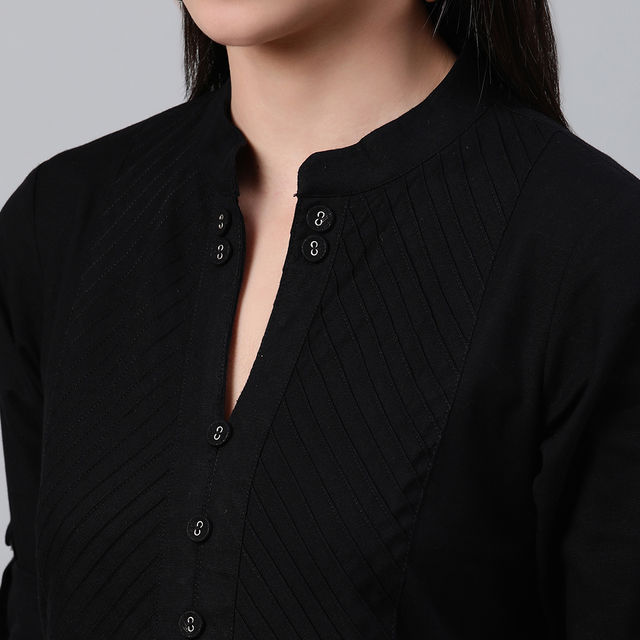 Libas Women Black Cotton Solid Straight Kurta - 12026Os