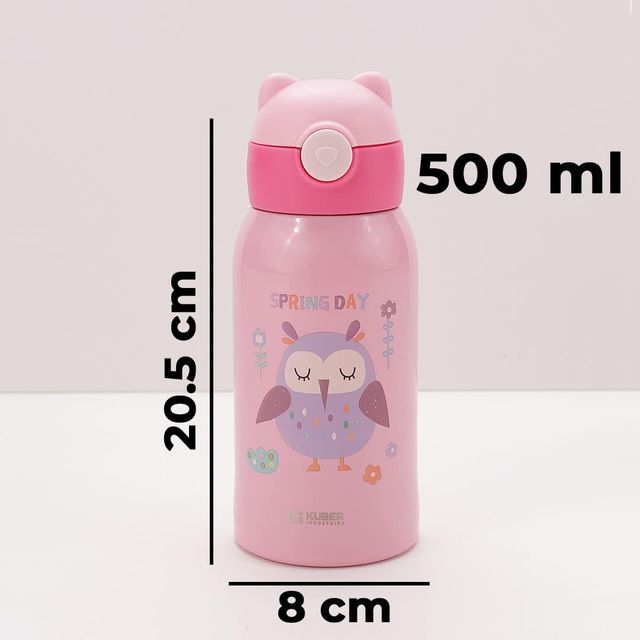 Kuber Industries Water Bottle for Kids, Food Grade Plastic Lid, Broad Fabric Strap, Leak Proof
