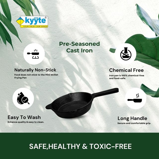Kyyte Cast Iron Pre Seasoned Mini Skillet/ Frying Pan 16cm Dia Long Handle