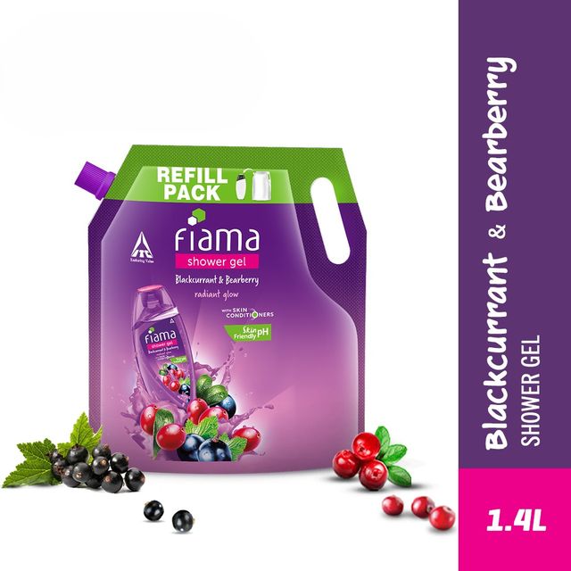 Fiama Shower Gel Blackcurrant & Bearberry Body Wash with Skin Conditioners for Radiant Glow, Pouch