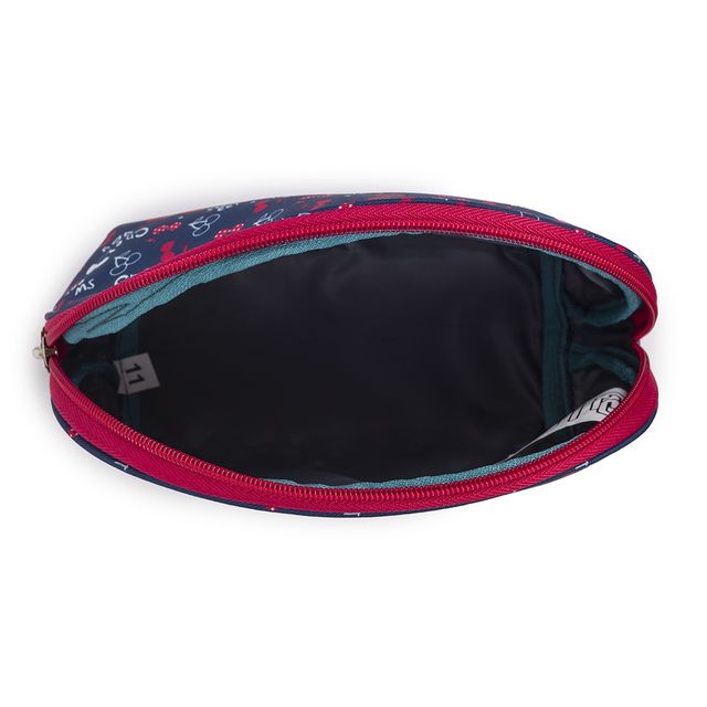 Qips Printed Semi-Circle Zipper Cosmetic Pouch Travel Accessory - Navy Blue