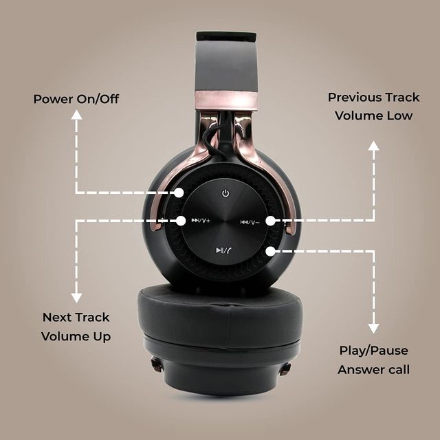 Hammer Bash Over The Ear Wireless Bluetooth Headphones With Mic, Deep Bass ,Bluetooth 5.0 - Black