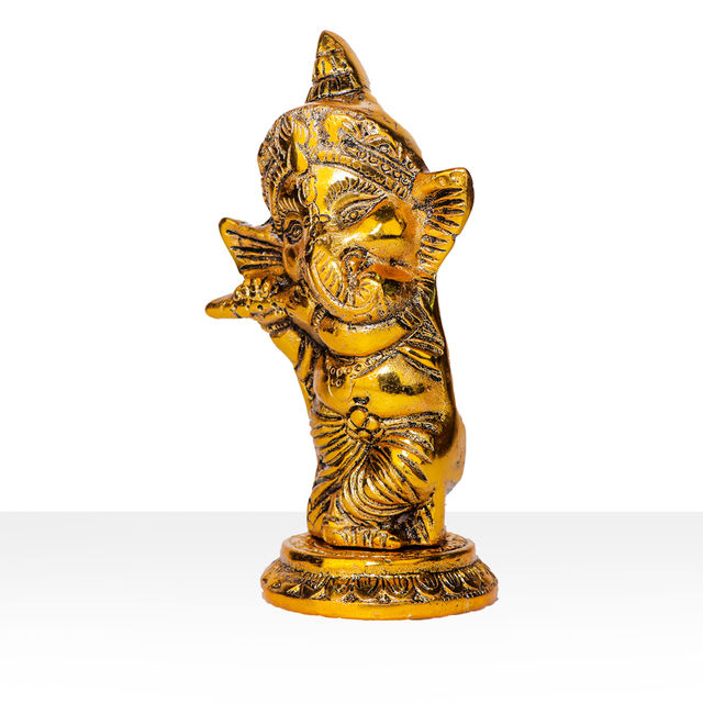 Devnidhii Ganesh Ji Idol with Bansuri in Gold Polish