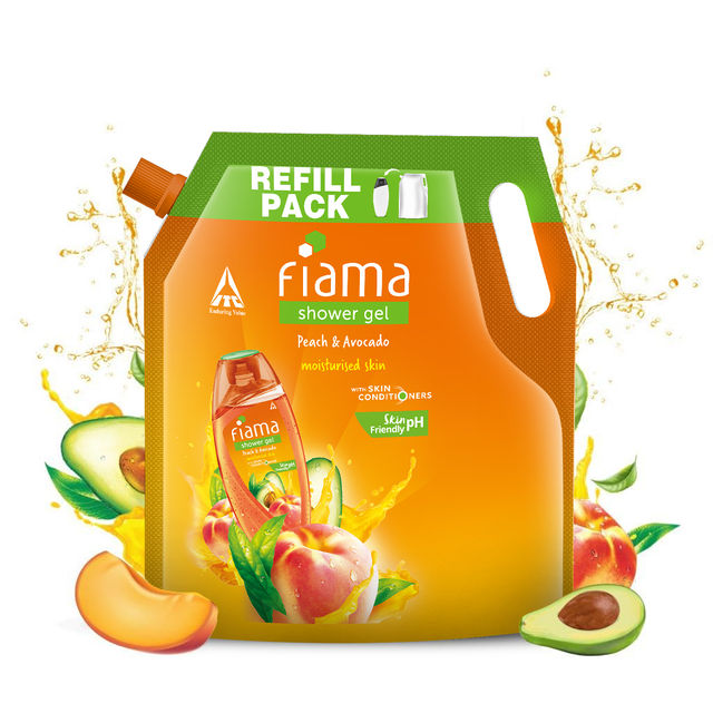 Fiama Shower Gel Peach & Avocado, Body Wash with Skin Conditioners for Soft Moisturised Skin, Pouch