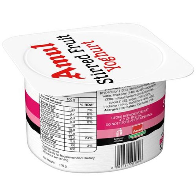 Amul Stirred Fruit Yoghurt- Strawberry 100 g Combo