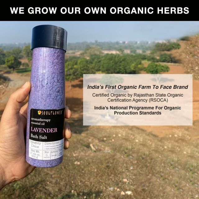 Soulflower Lavender Bath Salt For Muscle Relief & Relaxation(500gms) & Soulflower Lavender Essential Oil(15ml) Combo
