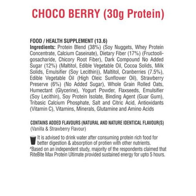 RiteBite Max Protein 30g Protein Bar Choco Berry 100 g Combo