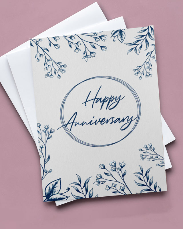 Mad Over Print Blue Floral Anniversary Card