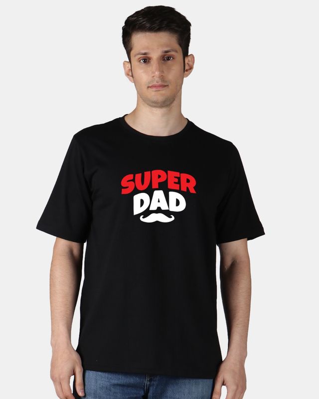 Mad Over Print (Super Dad) Regular Fit Cotton Round Neck Men T-Shirt | XL | Black