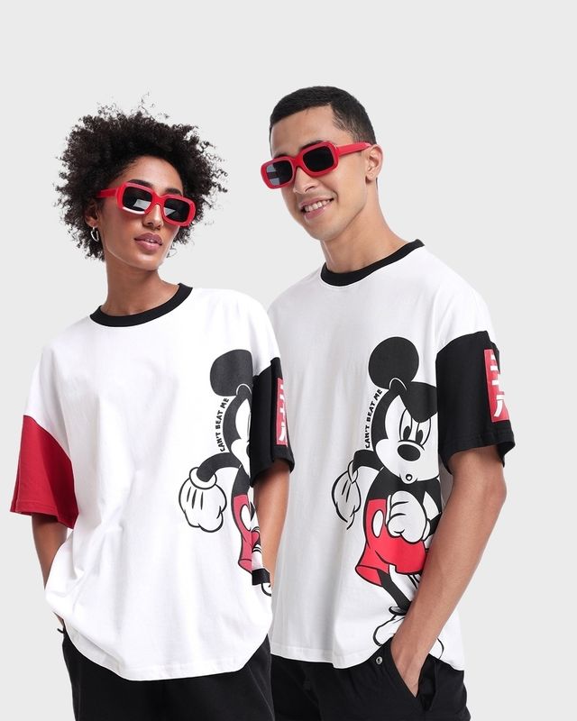 Bewakoof Disney Merchandise Unisex Mickey Graphic Printed T-shirt | White & Black - L