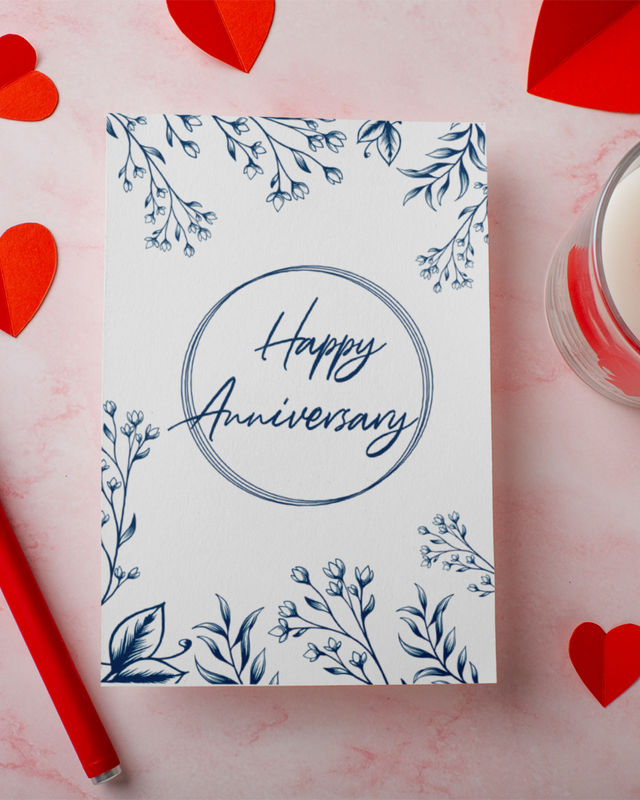 Mad Over Print Blue Floral Anniversary Card