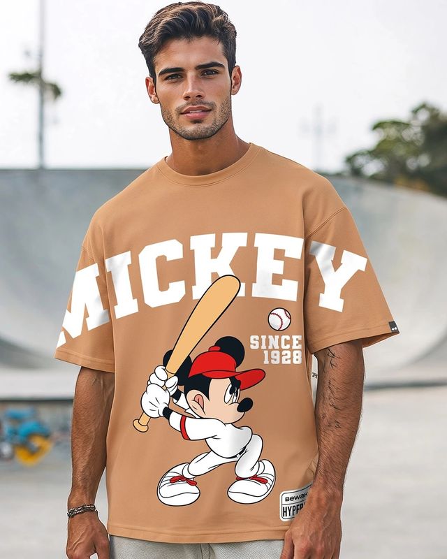 Buy Bewakoof Men's Disney Mickey Graphic Printed Oversized T-shirt